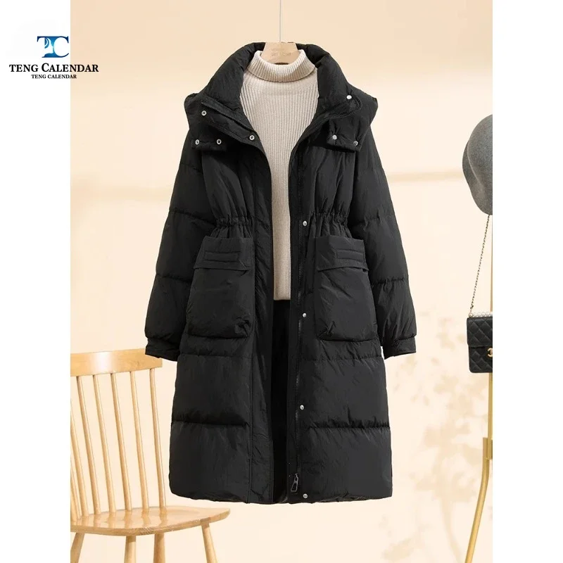 Winter Down Jacket, Medium To Long Loose and Casual, Hooded Warm White Duck Down Jacket, 2024 New Women's Item