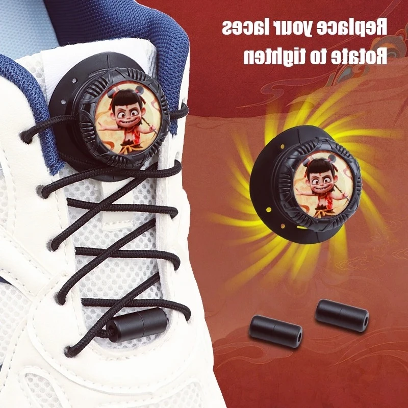 1Pair Swivel Buckle Laces Thick Rope Sneakers Shoelace Nezha Automatic Shoelaces Without Ties Install Simple Shoes Accessories