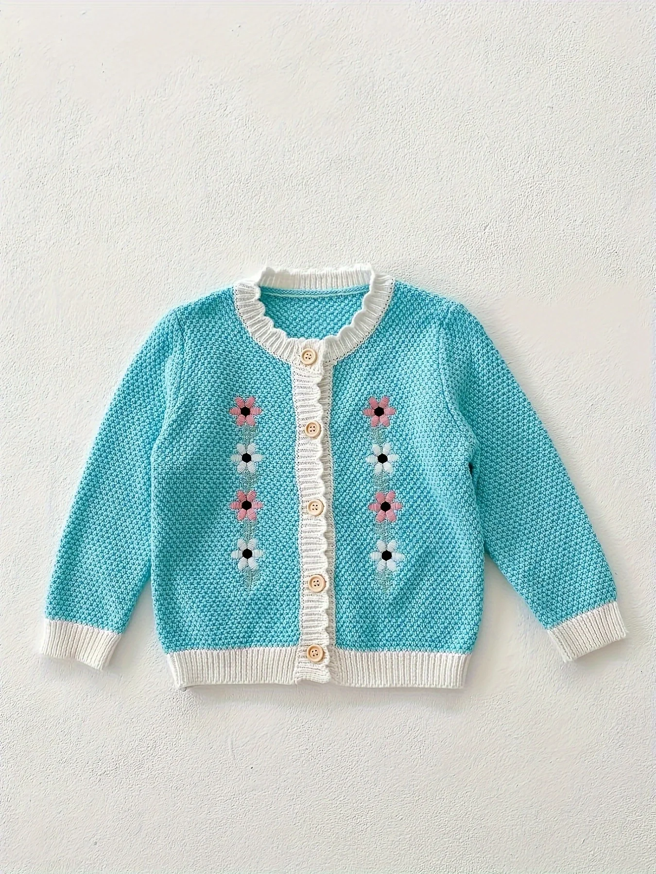Autumn And Winter Baby Sweaters, Knitted Cardigans, Woolen Sweaters, Love Jacquard Cotton Yarn Embroidery, Long Sleeved Cardigan