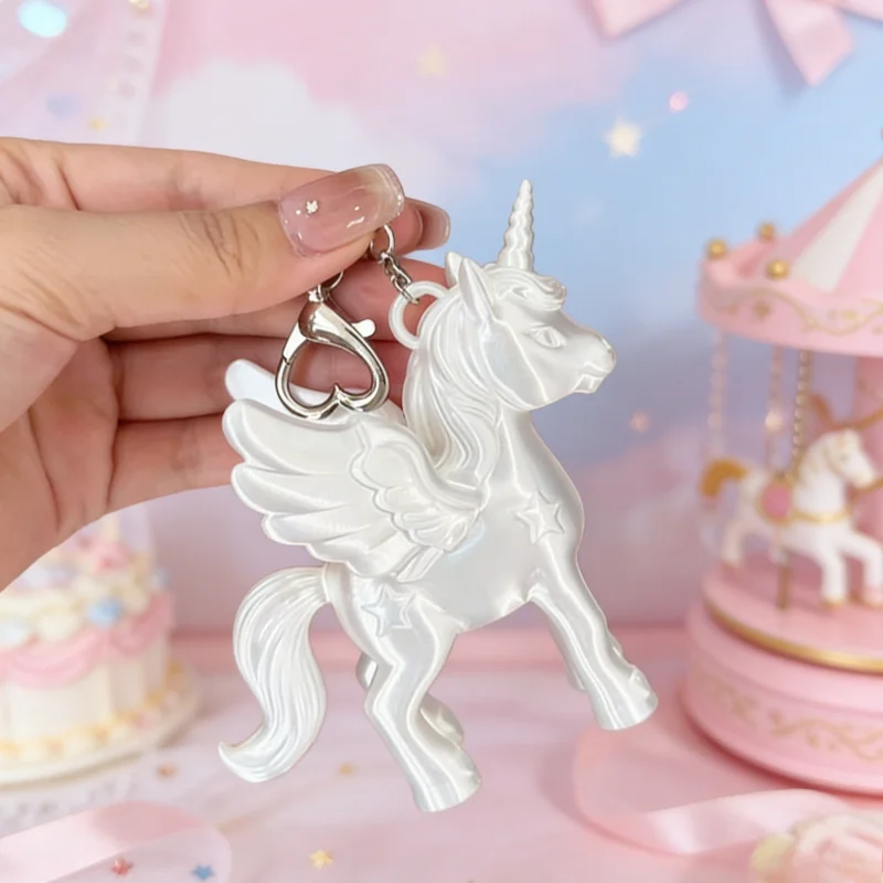 Koreanische Mode Rosa Einhorn Pegasus Schlüsselanhänger 3D-Gedruckt Niedlicher Taschenanhänger Herz-Verschluss Rucksack-Anhänger Damen Schlüsselring Geschenk für Mädchen – Detail 4