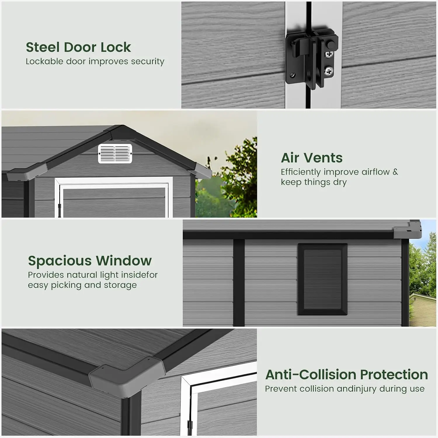 Outdoor Storage Shed with Floor, Resin Plastic Utility Garden Tool House 4×6 FT, Customized - view 5