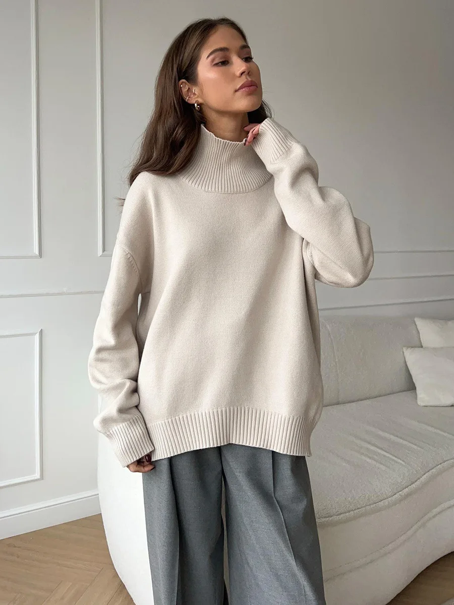 Maglione a collo alto da donna oversize inverno vintage lavorato a maglia maglione rosso pullover donna morbido maglione caldo grigio per le donne 2024