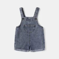 Summer Cool Denim Blue Children Baby Boys Girls Clothes Overalls Roll Hem Design Kids Baby shorts Jumpsuits