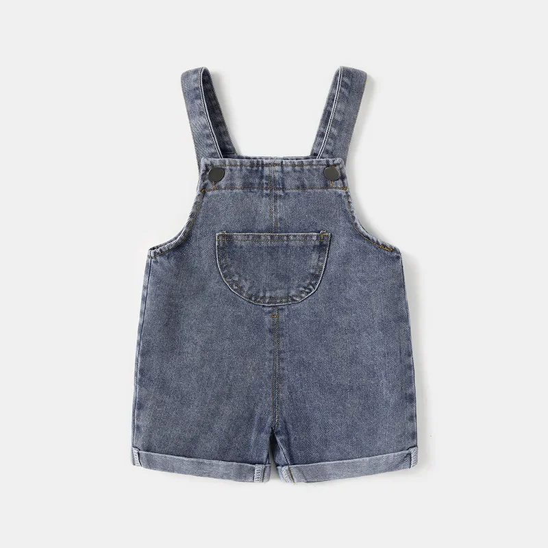 Summer Cool Denim Blue Children Baby Boys Girls Clothes Overalls Roll Hem Design Kids Baby shorts Jumpsuits