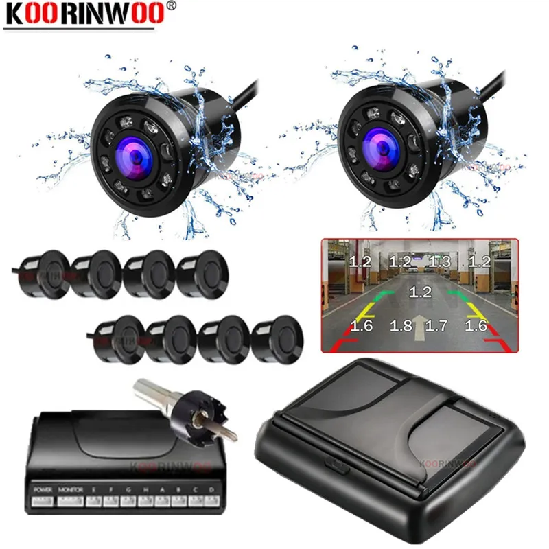 

Koorinwoo LCD Screen Buzzer System Car Sensor Kit 4/8 Parking Sensor 22mm Alert Silver/White/Black Backlights Parking Assistance