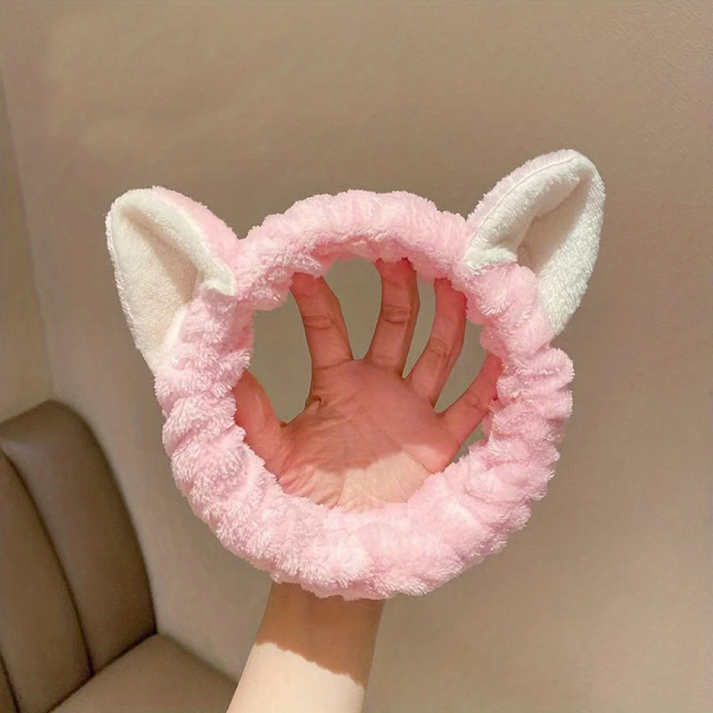 Cute Kitten Ear Elastic Headband - Soft, Water-Absorbent, Sweat-Absorbent Headband for Face Washing, Makeup and Skin Care