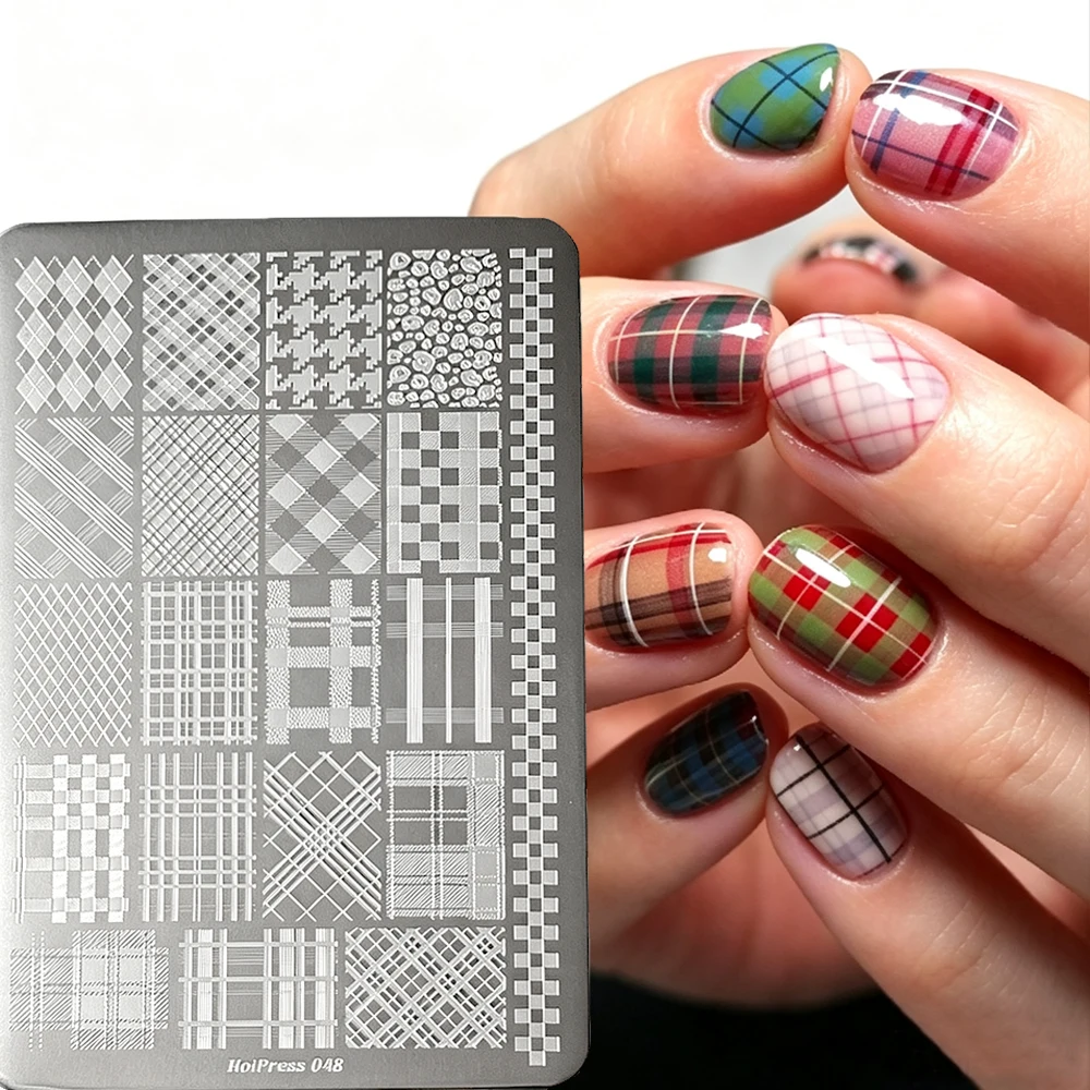 1pcs Irregular Plaid Lines Nail Stamping Plate Retro Plaid Checkered  Stainless Steel Nail Stencil Vintage Lattice Manicure Tool