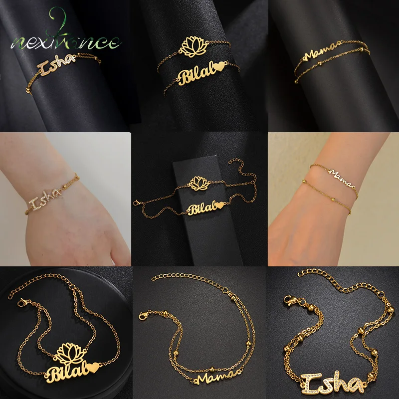 

Nextvance 3 Style Customized Name Bracelets Two Layer Stainless Steel Chain For Women Baby Bracelets Personalized Jewelry Gifts