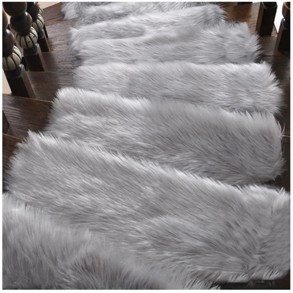 55x20cm Anti-slip Stair Mats Carpet Self-adhesive Fluffy Warm Floor Mats Soft Imitation Wool Steps Floor Mats For Home Bedroom