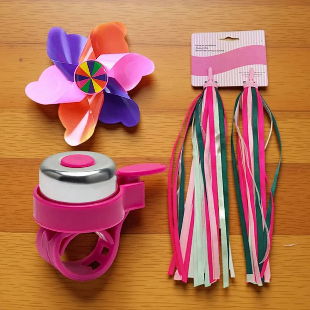 

3Pcs Kids Bike Accessories Pink Handlebar Bell Tassels Streamers Scooter Decorations Handlebar Bell Set Bells Streamers