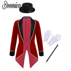 Kids Boys Girls Circus Ringmaster Showman Halloween Costume Lion Tamer Tailcoat Jacket Hat and Gloves Outfits for Fancy Dress Up