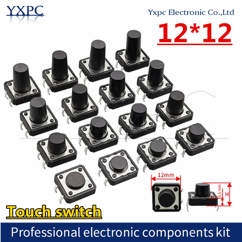 (20-50)PCS 12x12 SMD DIP Tactile Switches 12*12*4.3/4.5/5/6/7/8/9/10/11/12mm PCB Mini Micro Electronic Push Button Switch 4Pin