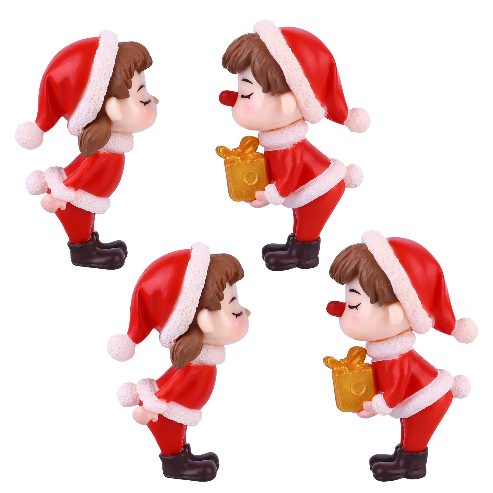 

4Pcs Christmas Style Couple Micro Landscape Resin Ornament Desktop Decor Mini Resin Xmas Home Office Decoration