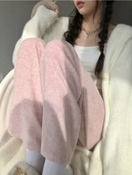 HOUZHOU pantaloni Casual da donna in stile coreano larghi eleganti pantaloni a pieghe a vita alta rosa Harajuku pantaloni larghi autunnali carini caldi