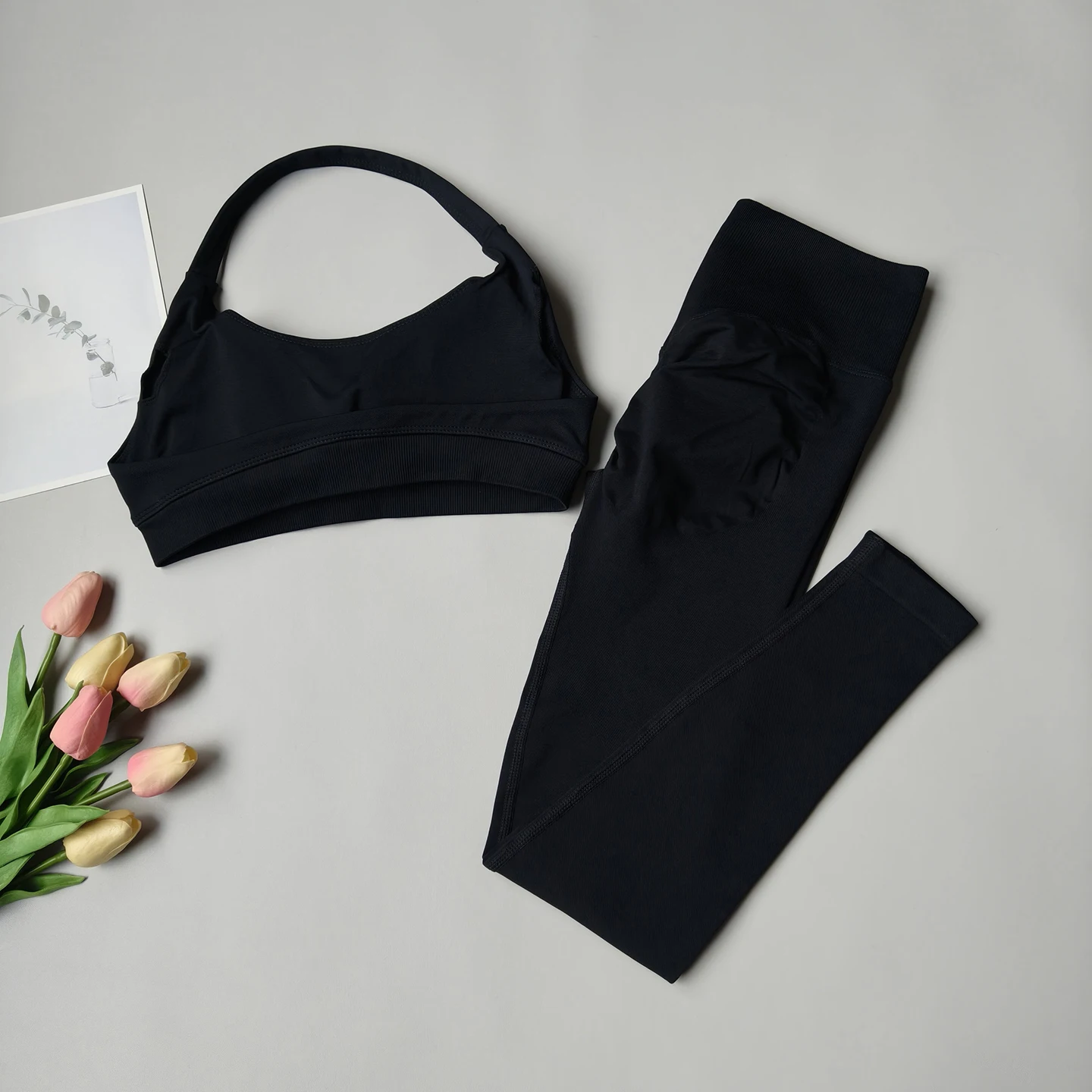 2-teiliges Damen-Yoga-Set, Nahtlose Fitness-Sportbekleidung, Neckholder-Sport-BH, Passende Yoga-Leggings für Workout-Sets, Gym-Outfit – Detail 24