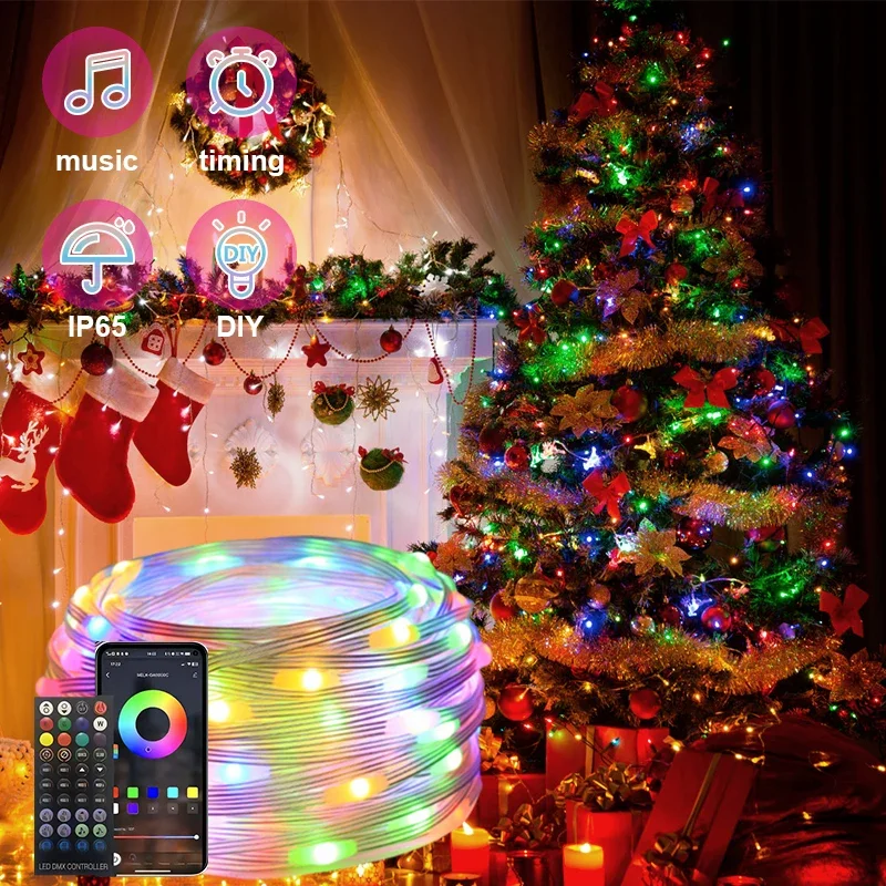 20M Led String RGB Light Smart Outdoor Festoon Party Leather Line IP65 Bluetooth Music Lamp String Fairy Lights Holiday Lighting