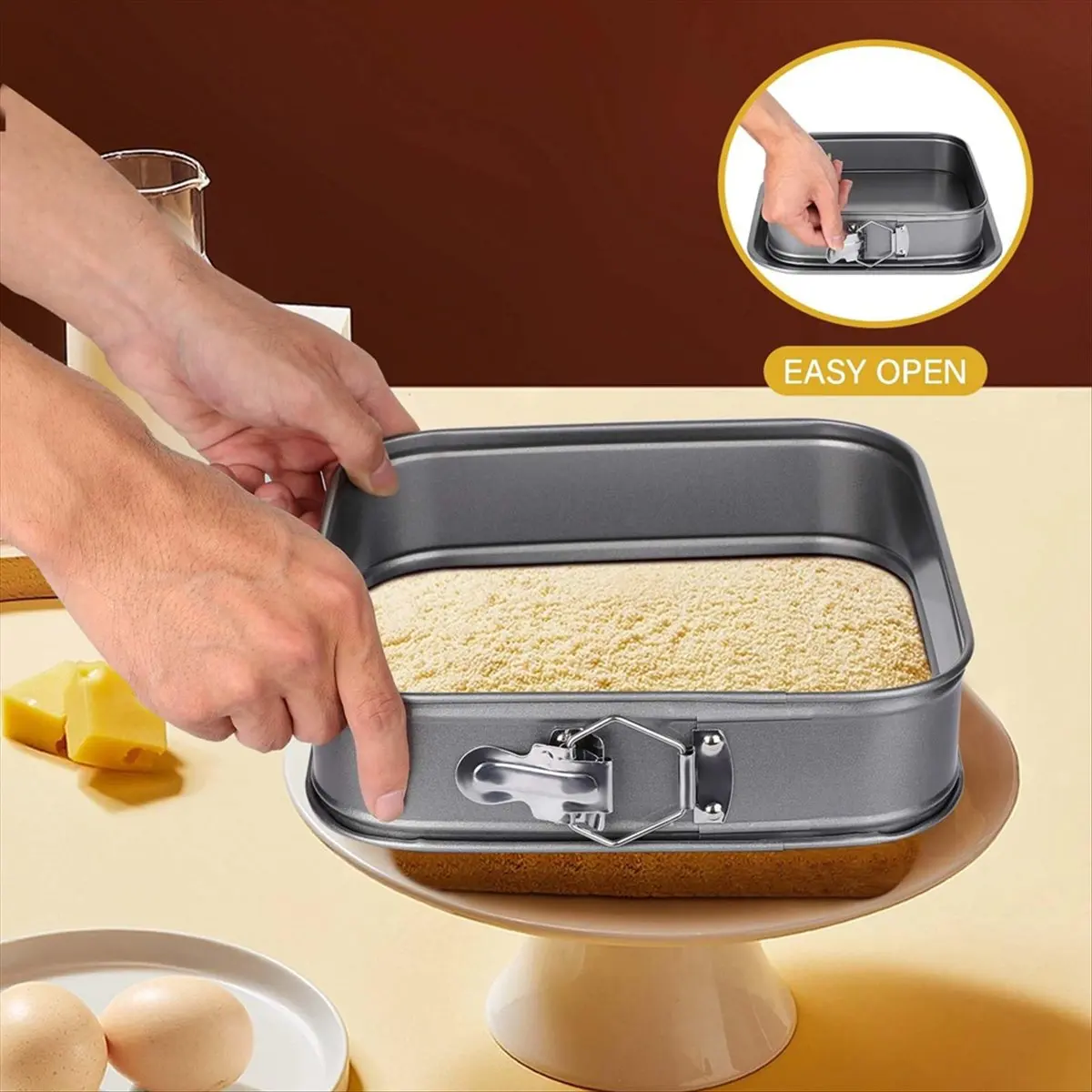 ABYA Springform Pan Square Cake Pan 9 Inch Cake Pan Cheesecake Pan with Removable Base Nonstick Cake Decorating Supplies
