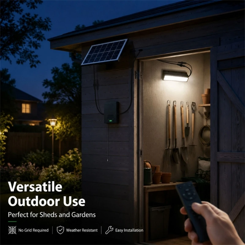 Solar Garage Shed Wall Light with Remote Control, Panel and Control Box Outdoor Light System for Poultry House Use M4YD