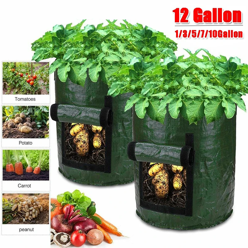 1/3/5/7/10/12 Gallon PE Grow Bags Gardening Fabric Grow Pot Vegetable Tomato Growing Planter Garden Potato Planting Pots