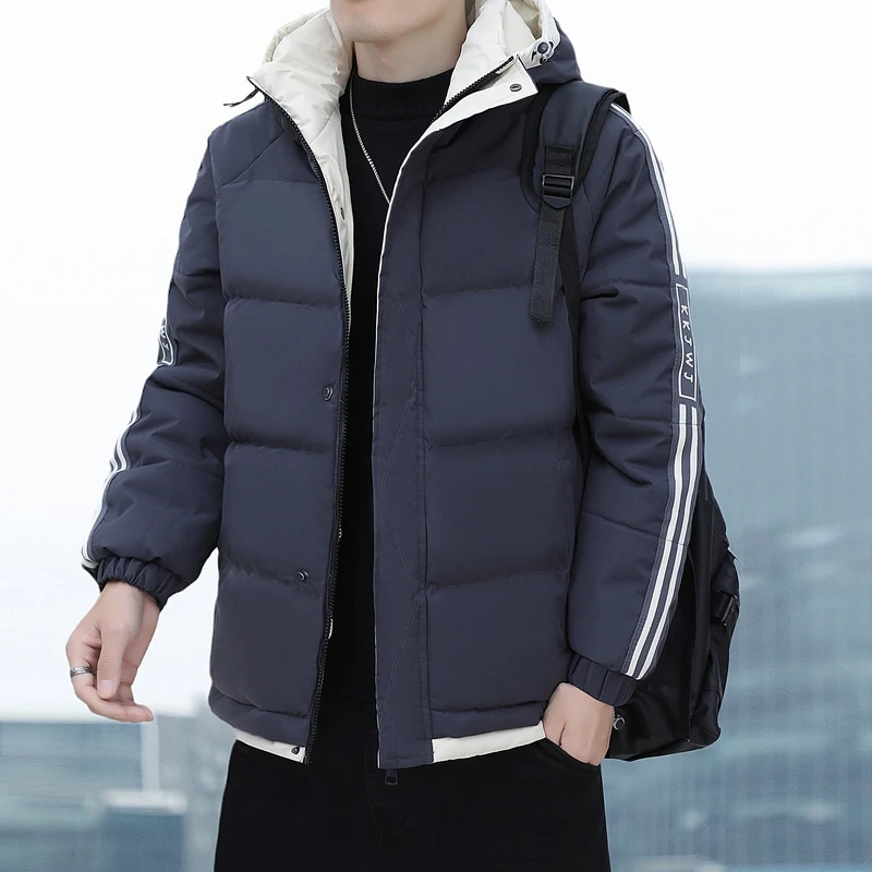 الرجال ort مقنعين Thiened القطن Jaet الخريف الشتاء جديد Sle عادية Faionable الشباب الدافئة طويلة Sve معطف لون نقي #3