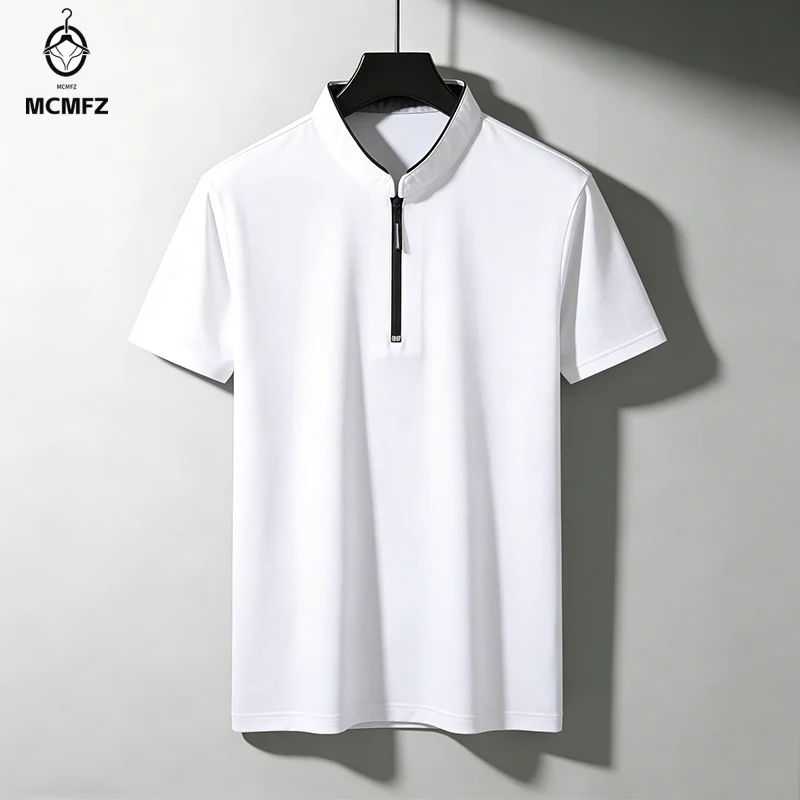 2026 Neuerscheinung Herren Business Casual Poloshirt Kurzarm Stehkragen Marineblau Büro-Oberteil