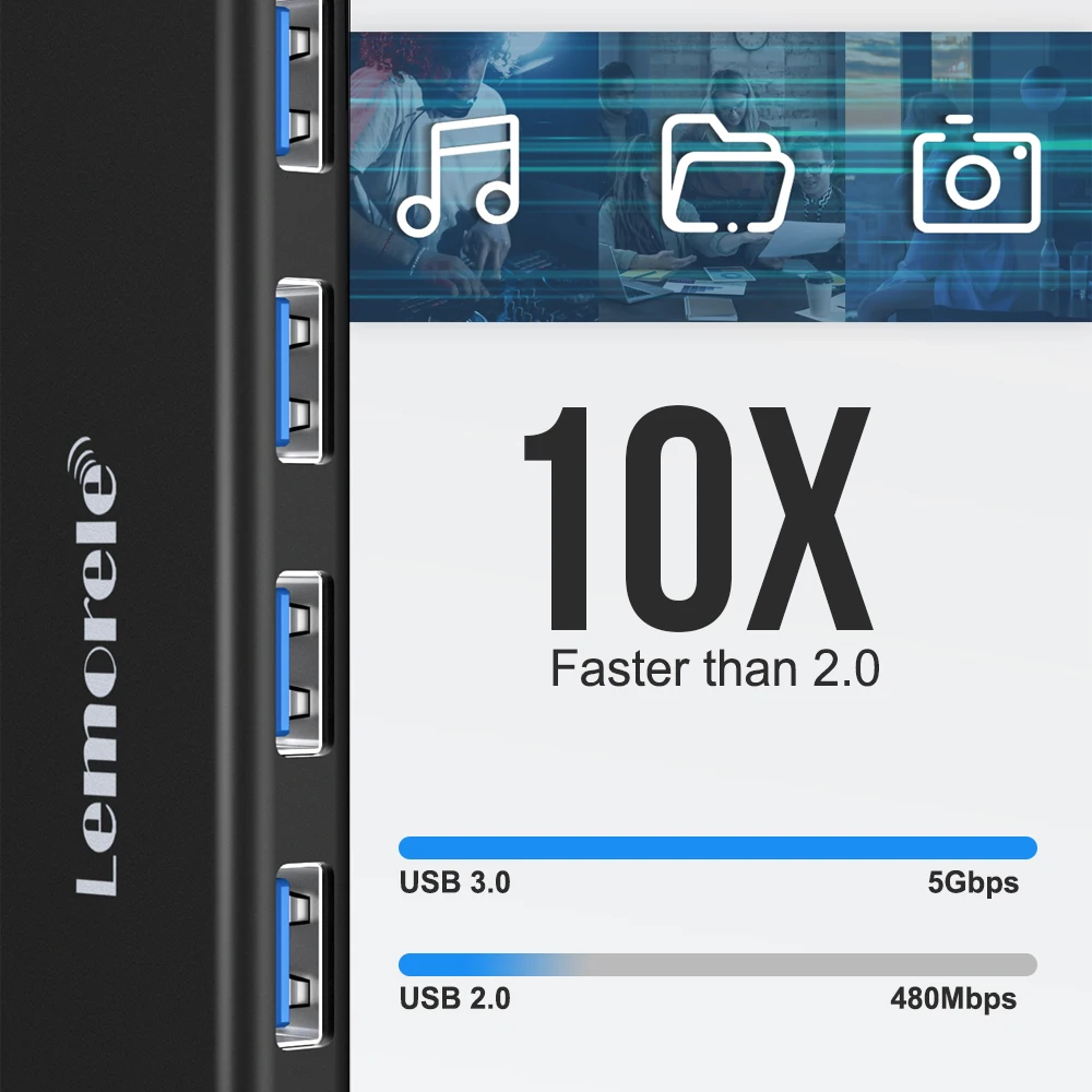 Lemorele USB 3.0 어댑터, 고속 데이터 변속기, 노트북 컴퓨터 액세서리용, 4 포트, A 타입 허브, OTG 어댑터