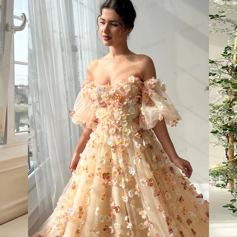 فساتين لحضور الحفلات الموسيقية على شكل زهور رعوية مطرزة بالدانتيل وأكمام قصيرة منتفخة فستان عيد ميلاد فاخر من vestidos de gala gradatius حسب الطلب #2