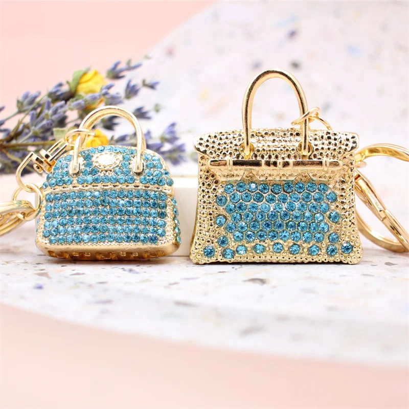 Gioielli creativi portachiavi borsa con strass blu borsa femminile Design portachiavi ciondolo in metallo regalo