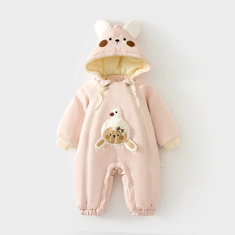 Baby Cotton-Padded Outwear with Hat Baby Hooded Cotton Addition Outer Wear Jumpsuit Winter Thickened Rompers Children