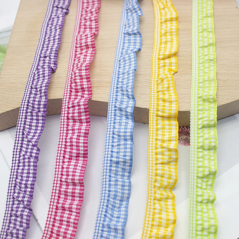 5/10 Yards Elastisches Farbiges Kariertes Rüschenband, Schönes Gittergewebe für Kopfbedeckungen, Hüte, Geschenkboxen, Kleidung, Unterwäsche, BH, Banddekoration – Detail 4