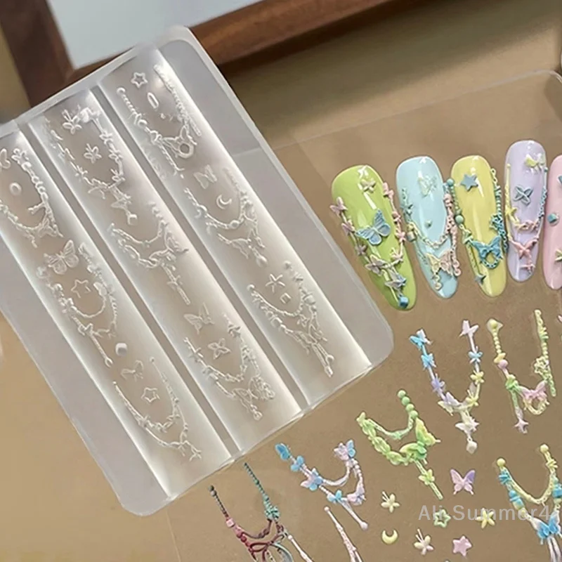 Forma silikonowa 3D do zdobienia paznokci, wzór kokardki, koralików, łańcuszka, wstążki, do samodzielnego tworzenia ozdób i wzorów na paznokcie.