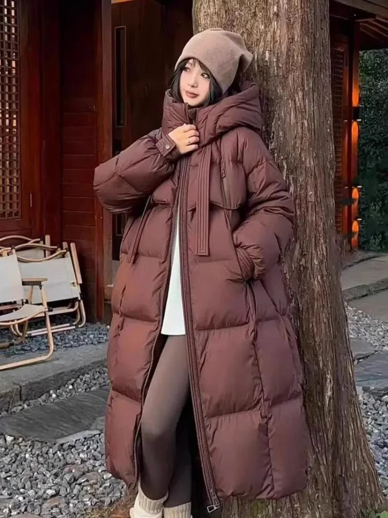 2025 abrigo largo por encima de la rodilla de algodón para mujer, abrigo holgado de invierno, versión coreana, prendas de vestir exteriores