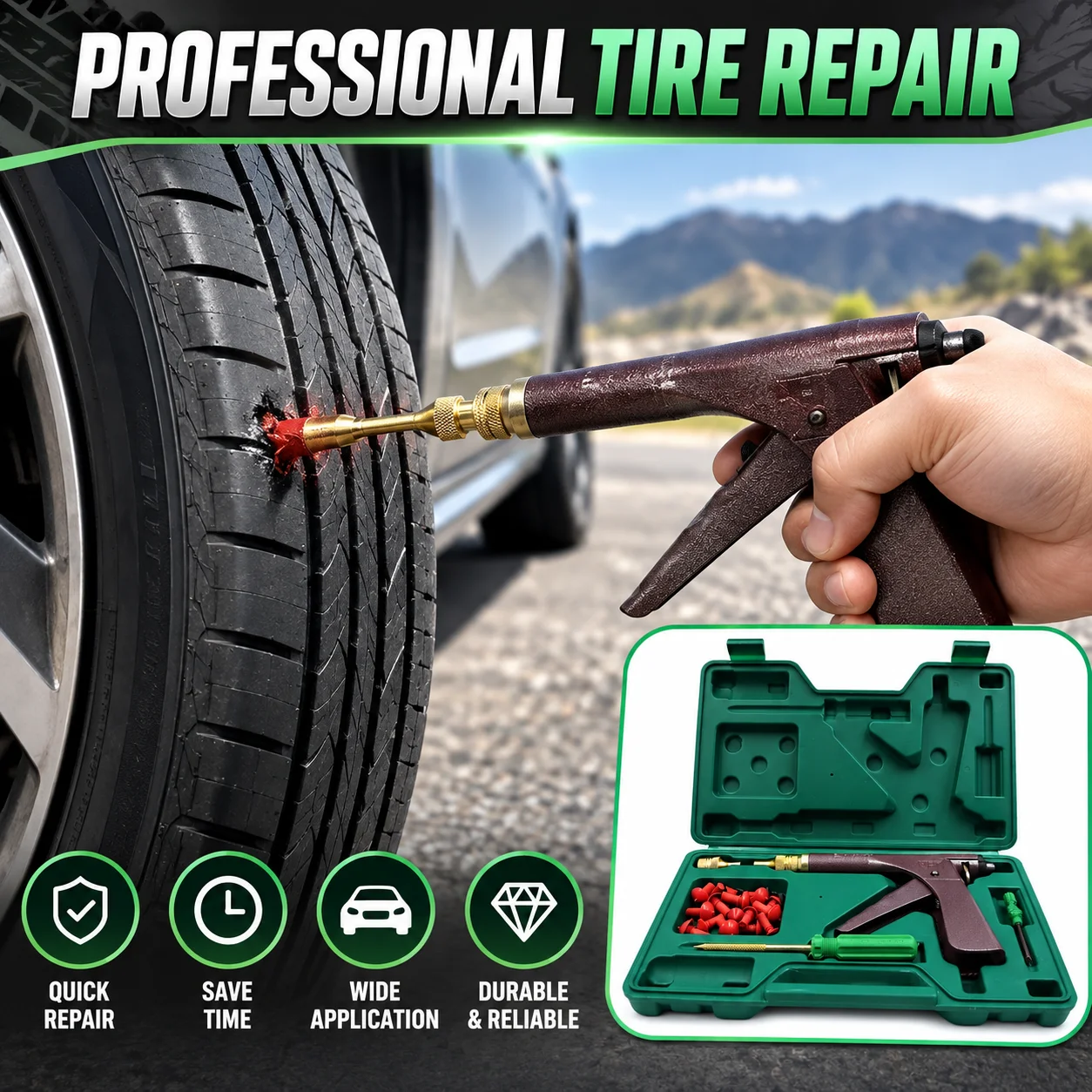 Professionelle Reifenreparatur, Schlauchlose Reifenreparatur, Reifenpannenstopfen, Werkstatt, für Auto, Motorrad, robuste Pilzstopfen, Notfall-Dichtungswerkzeug, Vakuum-Reifenreparaturpistole,