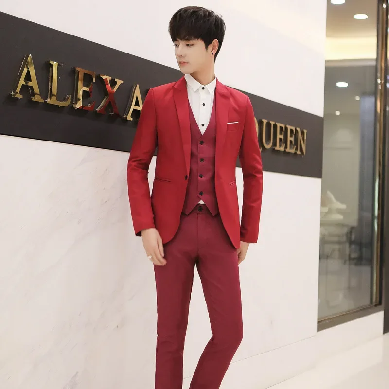 Western-Style Men's Suits Cross-Border Wholesale New Arrival Slimming Three-Piece Set Korean Version Business Professional Gown