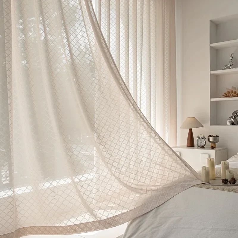 Premium Custom French Cream Embroidered Curtains for Living Room Bedroom and Sliding Door with Semi Sheer Light Filtering Drapes