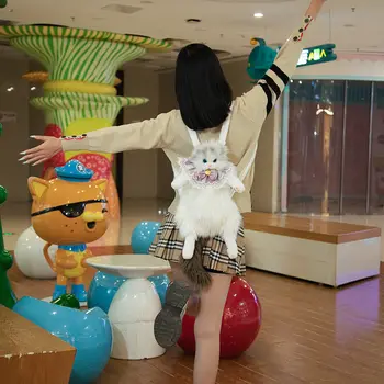 可愛模擬貓咪設計師背包 女款 卡哇伊 柔軟毛絨 時尚背包 女士書包 女孩禮物 8 最佳銷售 可愛迷你背包 - №8