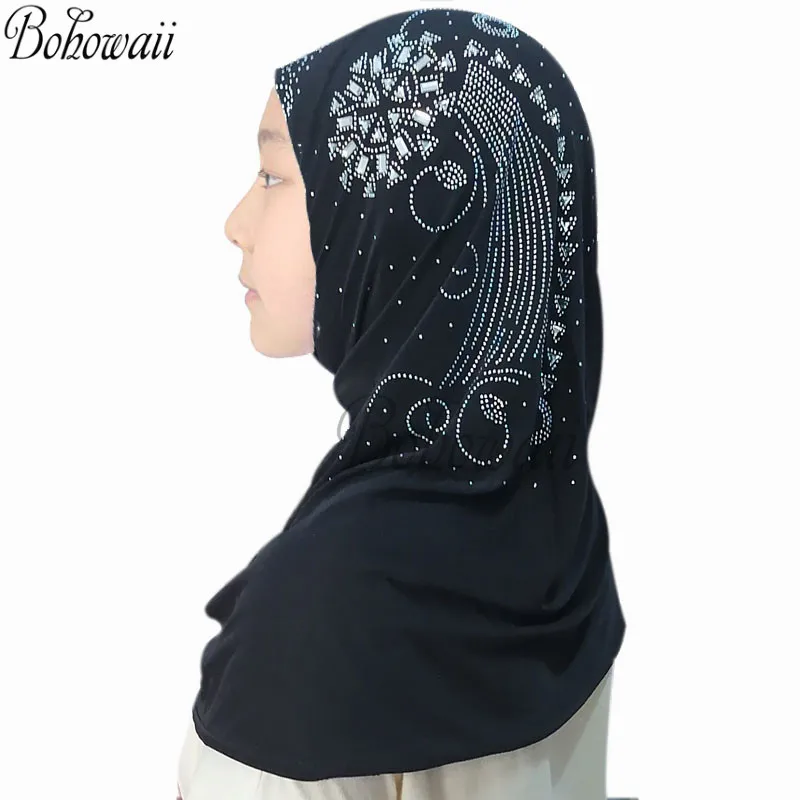 

BOHOWAII Hijab Turban Modest Girls Hijabs Femme Scarf Headscarf Wrap Muslim Bonnet Hijabe Femme Soft Khimar with Rhinestones