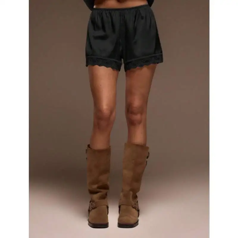 

98298 Sle Lace Trimmed Satin orts Spring Summer Vaion Cute Zipper Cross-Border Men's Faion Ciwalk Retro Fit