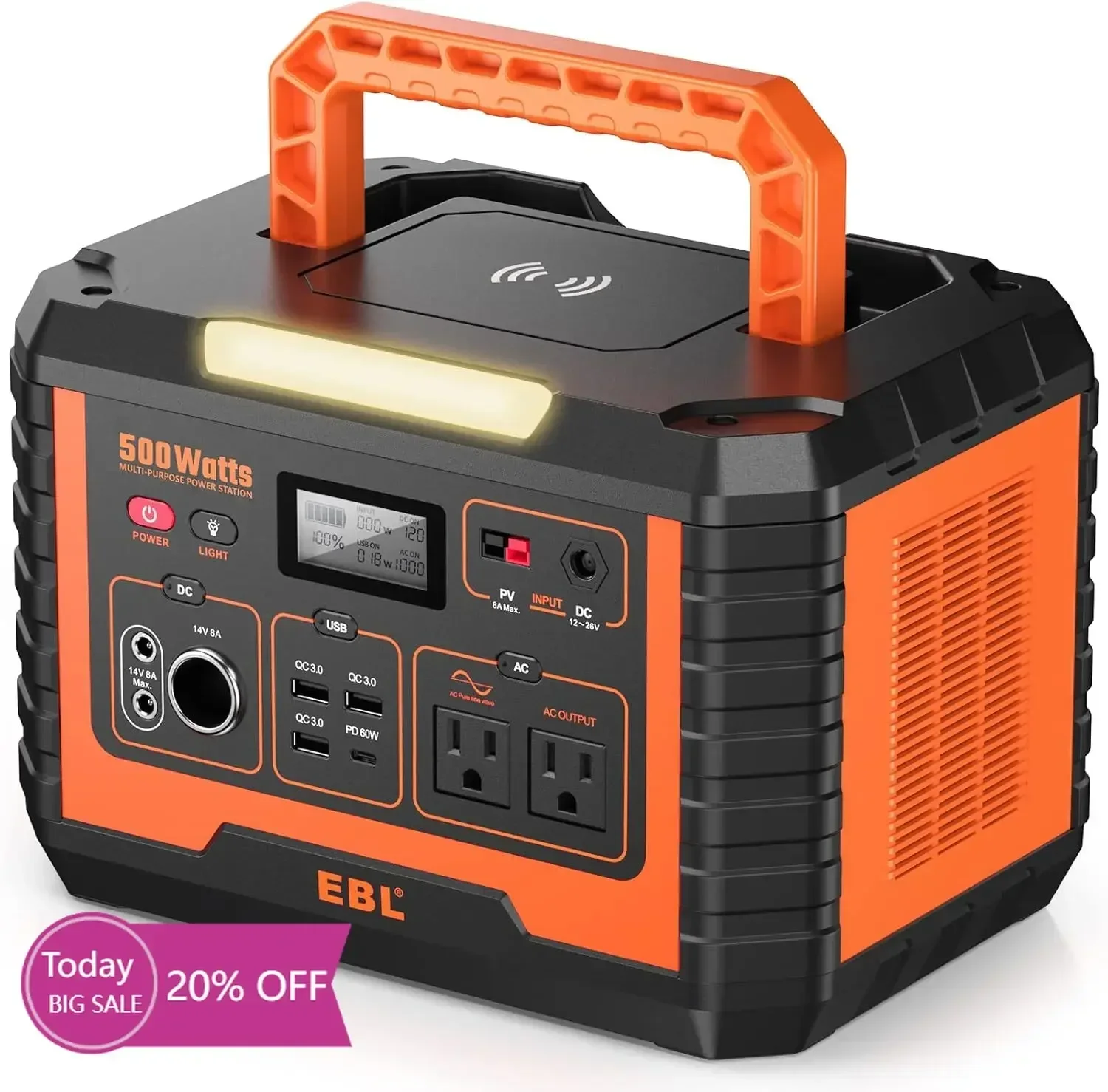 

BestsellerPortable Power Station 500, 110V/500W Solar Generator(Surge 1000W), 519.4Wh Backup Lithium Battery for Outdoor Home Em