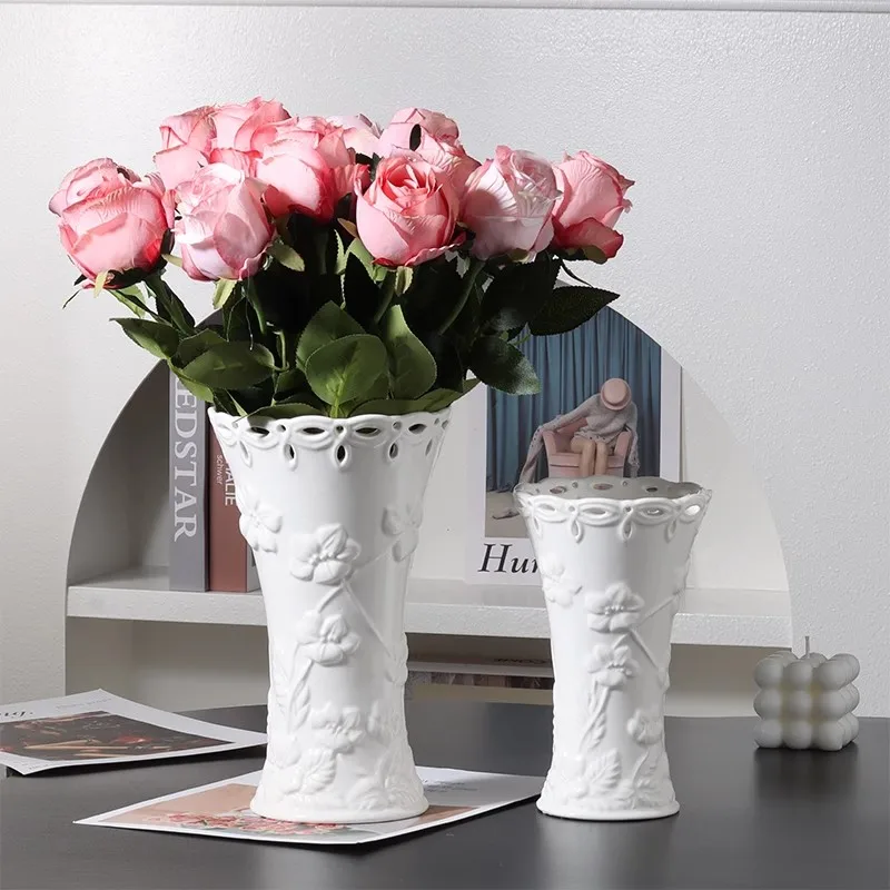 

French relief three-dimensional hydroponic ceramic vase home living room dining table foyer decoration