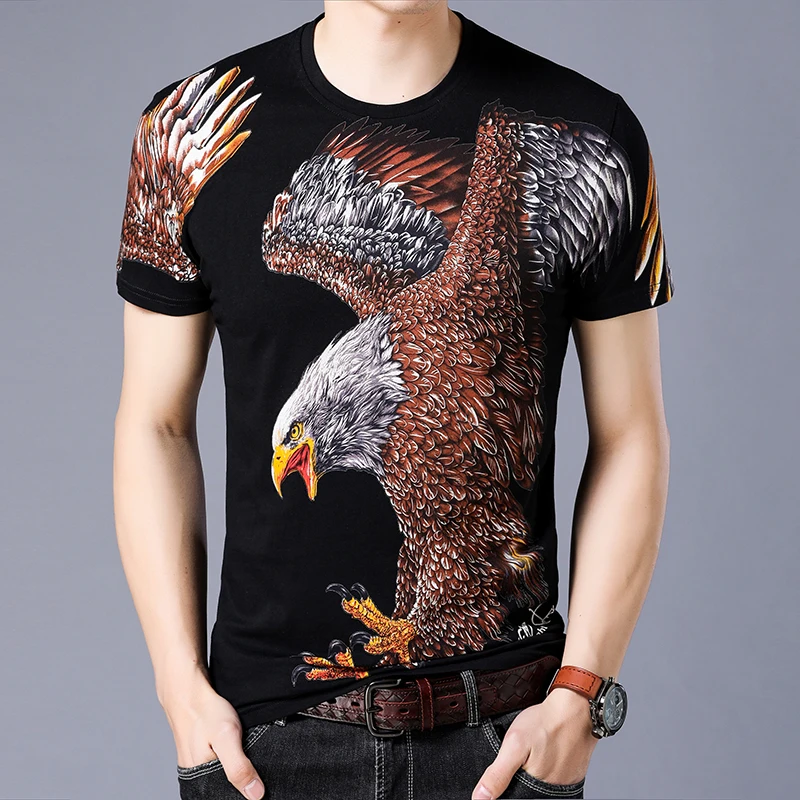 Excellent Quality Cotton T Shirt For Men Short Sleeve Oversized Summer Fashion Eagle 3D Print Casual Classic Camisetas De Hombre