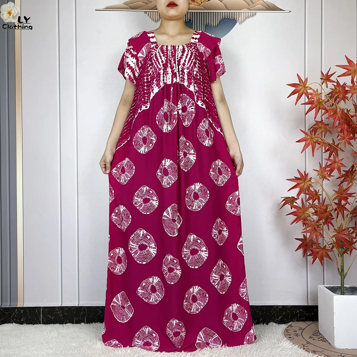 New Style African Abaya Summer Fashion Short Sleeve For Women Dress Cotton Boat Neck Loose Caftan Dubai Islam Femme Elegant Robe