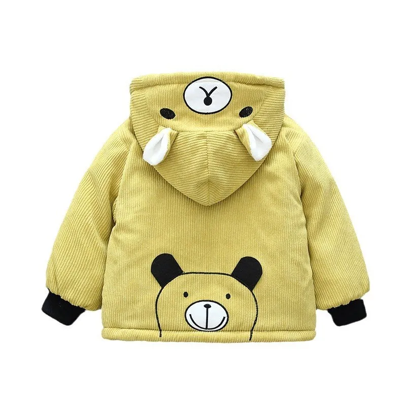 

Winter Add Velvet Thick Warm Jackets Boys Cartoon Bear Corduroy Coat Girls Sports Casual Windbreaker Outerwear Kids Clothes