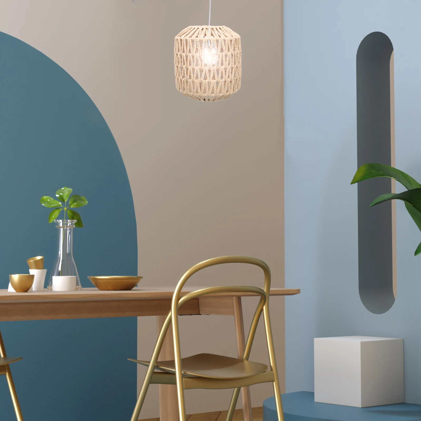 

Imitation Rattan Lampshade Woven Paper Rope Cover Vintage Decor Chimney Hotel Home Kitchen Bedroom DIY Lighting Accessories