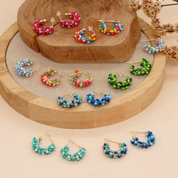 Hypoallergenic Gold Plated Stainless Steel Stud Earrings Gift for Women Teen Girl Summer Jewelry Flowers Beaded Hoop Earring