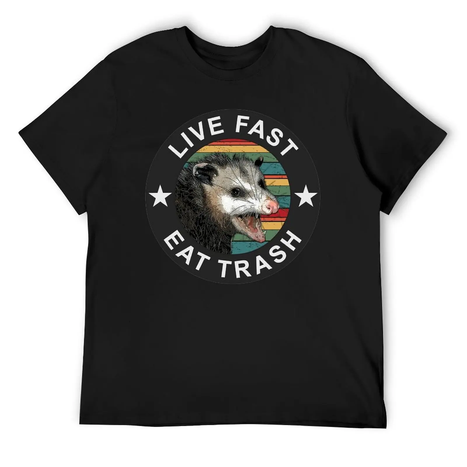 Live Fast Eat Trash Possum for Sale T-shirt Round Neck Sport Tees Classic Leisure Humor Graphic USA Size