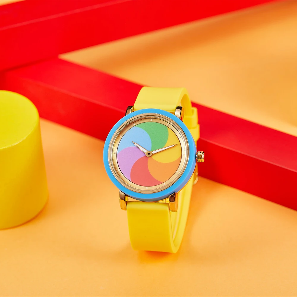 Personality leisure rainbow rotating dial silicone strap round quartz watch - Image 4