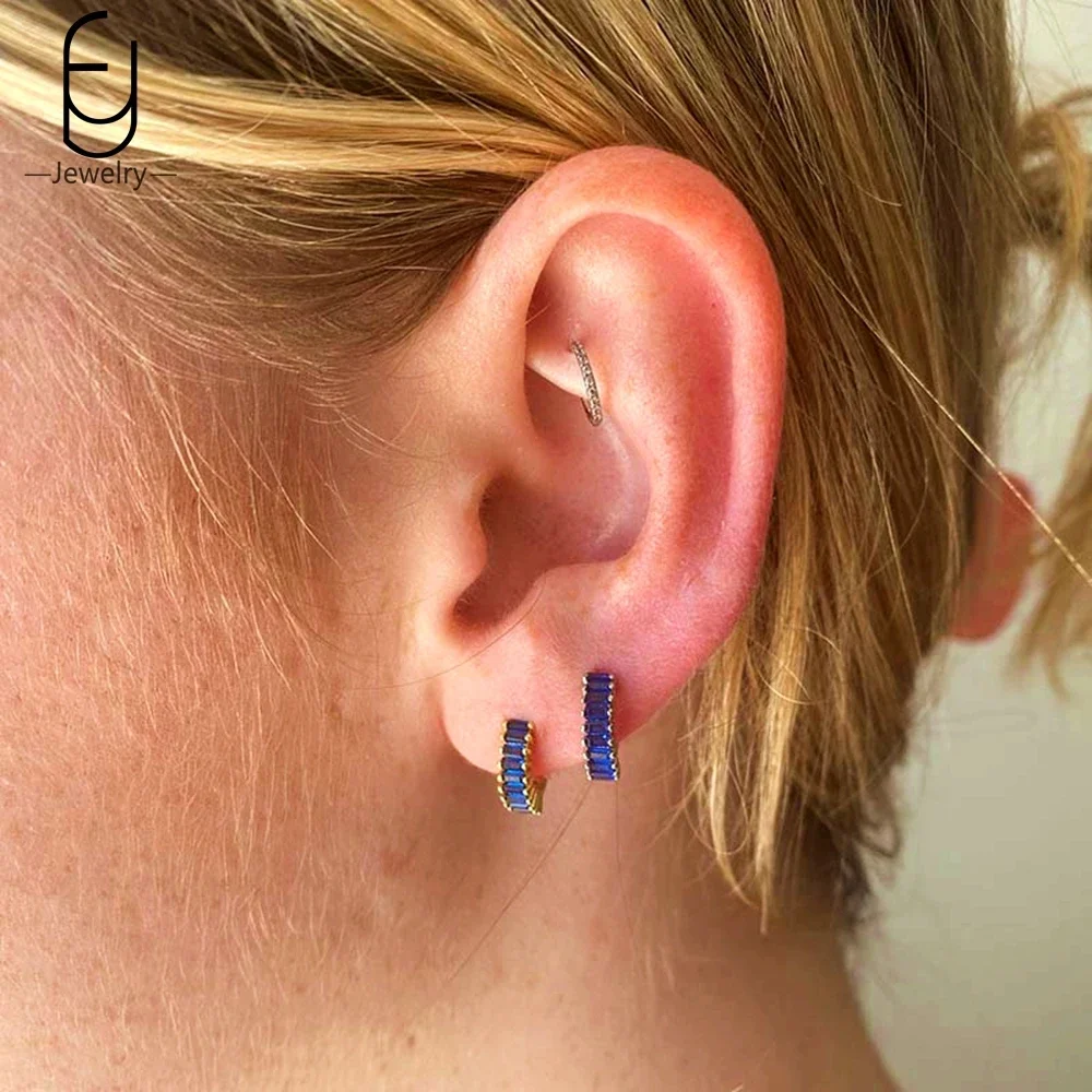 925 Sterling Silver Needle Colorful Crystal Small Hoop Earrings for Women Premium 18K Gold Earrings Hoop Party Luxury Jewelry
