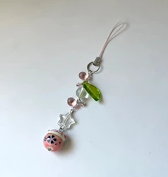 Handmade pink lucky cat phone charm | phone accessories | cat charm | leaf charm | pink lucky cat Keychain