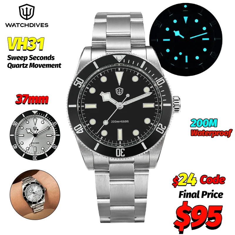 

Watchdives WD7922 Кварцевые часы VH31 Механизм 200 м Водонепроницаемые мужские часы с сапфировым стеклом Светящиеся винтажные часы с подарочной коробкой